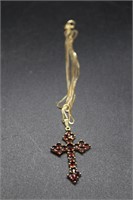 14kt ruby cross pendant and necklace, 18" L