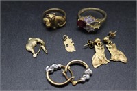 Grouping 14kt jewelry incl. kitty earrings, kittyn