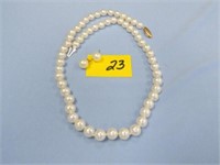 16" Pearl Necklace w/ 14kt Clasp & Matching -