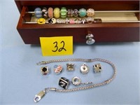 24 Pandora Style Charm w/ 8" Sterling Bracelet &