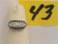 14kt -2.8gr. W/G Diamond & Emerald Style Ring -