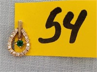 14kt - 1.6gr. Y/G Diamond & Emerald Pendant -
