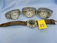 4 Mens Wrist Watches, Quartz & Indiglo