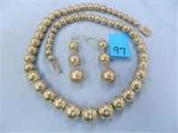 Silver Graduated Beaded Necklace w/ Earrings -
