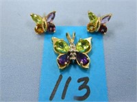 14kt - 4.9gr. Y/G Butterfly Pendant & Earrings -