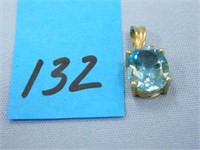 10kt - 1.9gr. Y/G  Pendant w/ Light Blue Stone &