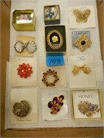 Flat Of Asstd. Brooches, Monet, Sarah Coventry &