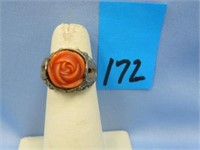 Neat Rose Design Sterling Ring Size 7