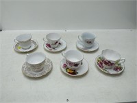 6 cups & saucers queen anne, royal vale, etc.