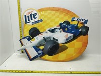 tin miller lite beer race car sign