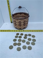 wicker basket with mcdonalds tokens