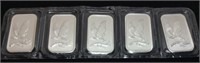 (5) 1 OUNCE SILVER BULLION, 99.9% SILVER