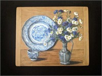 Blue Willow Plate with Tea Cup & Pewter Pitcher