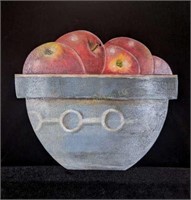 Apples in a Blue Crock Bowl Painting on Tin