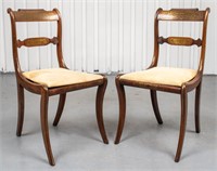 Regency Brass Inlaid Side Chairs, Pair
