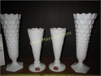 2 Pair Fostoria & Smith Milk Glass Bud Vases