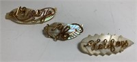 3 Leaf-shaped Pins With Names