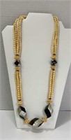 Chunky Beaded Necklace Yellow Black White
