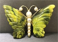 Butterfly Pin Pearls Green
