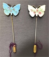 2 Butterfly Hat Pins Gold Tone