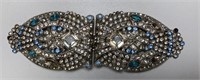 Belt Buckle Silver Tone Blue Gems