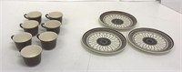 3 Cavalier Ironstone Plates And 7 Cups Brown*
