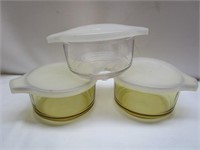 3 Small Glass Bowls with Plastic Lids
