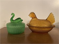 Vintage Hen On A Nest & Swan Powder Box