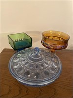 Carnival Compote Blue Covered Dish & Blue/Green
