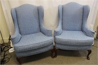 Pair Blue Wing Back Chairs
