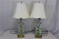 Pair Hand-painted Porcelain Botanical Lamps