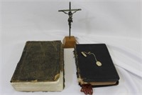 Lot of 2 Bibles, Crucifixion, Bookmark