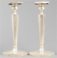Sterling Silver Candlesticks with Engraving, Pair