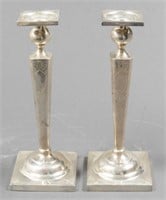 Sterling Silver Candlesticks with Engraving, Pair
