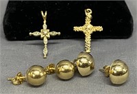 14kt gold crosses & 14kt stud earrings - 4gtw