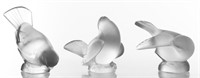 Lalique "Moineaux" Frosted Art Glass Birds, 3