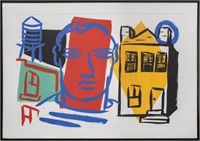 Tom Slaughter "Man & House" Acrylic on Paper 1990