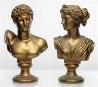 Classical Style Bust Sculptures of Diana & Hermes