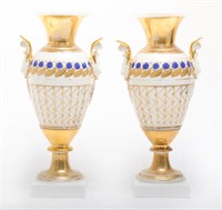 Continental Porcelain Urns w. Zig-Zag Pattern, Pr