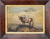 "Bull on the Mountain" Antique Oil on Panel