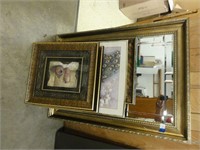 assorted pictures, mirror 43" tall