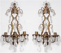 Bagues Style Gilt Metal & Rock Crystal Sconces, Pr