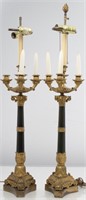 Charles X Style Gilt Bronze Candelabra Lamps, Pair