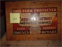 Metal Capper's Farmer reward sign