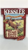 Kessler tin sign with deer. 21” tall 16” wide