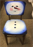 Wood Chair W/ Vinyl Painted Snowman - Seat & Back