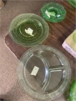Green Depression Plates, Saucers And Divided