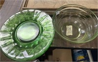 Green Depression Plates And Bowl