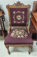 Victorian Eastlake Chair w/ Floral Needlepoint