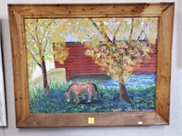 Horse & Barn Oil on Canvas Painting